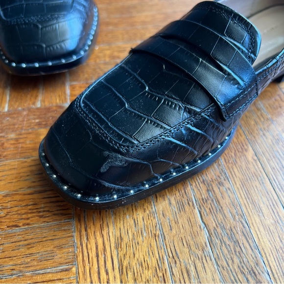Something Navy Black Croc Style Leather Square Toe Loafers, Size 5.5 - Picture 7 of 7